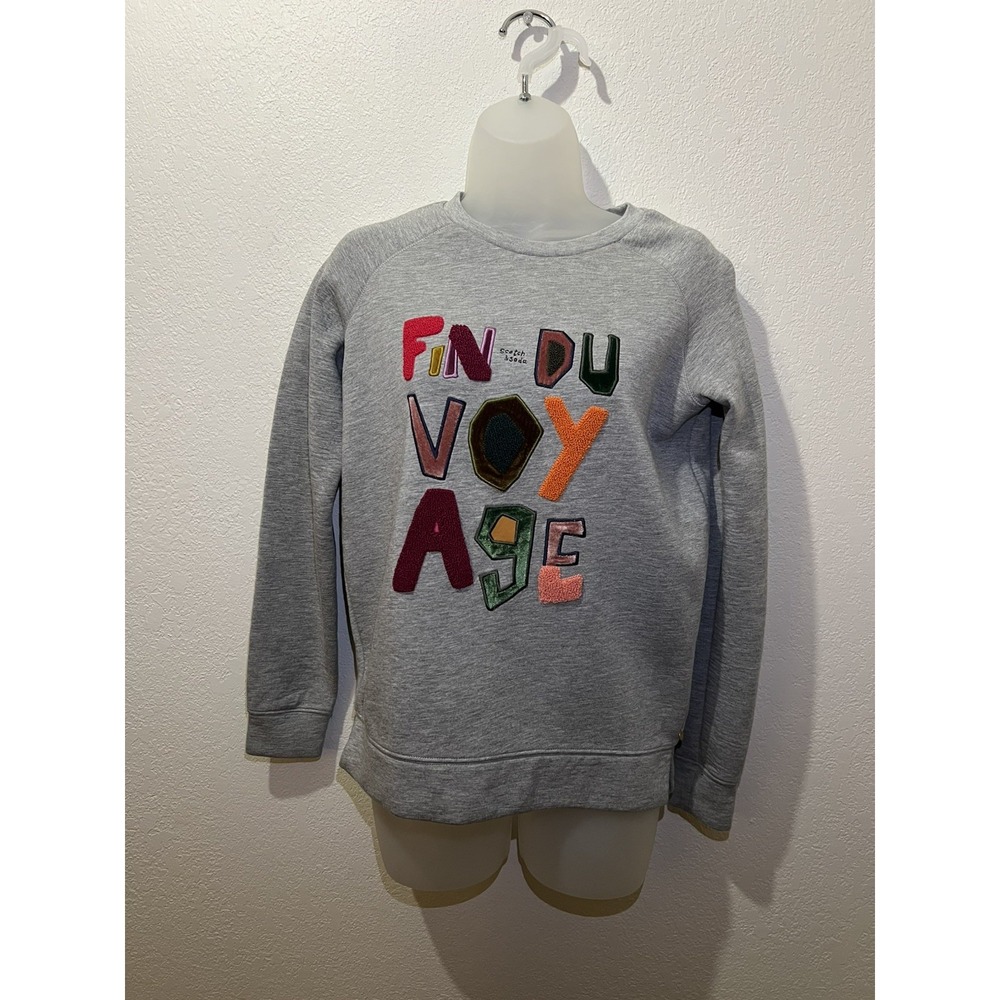 Scotch & Soda RBelle Girls Gray Fin Du Voyage Chenille Patch Sweatshirt Size 14